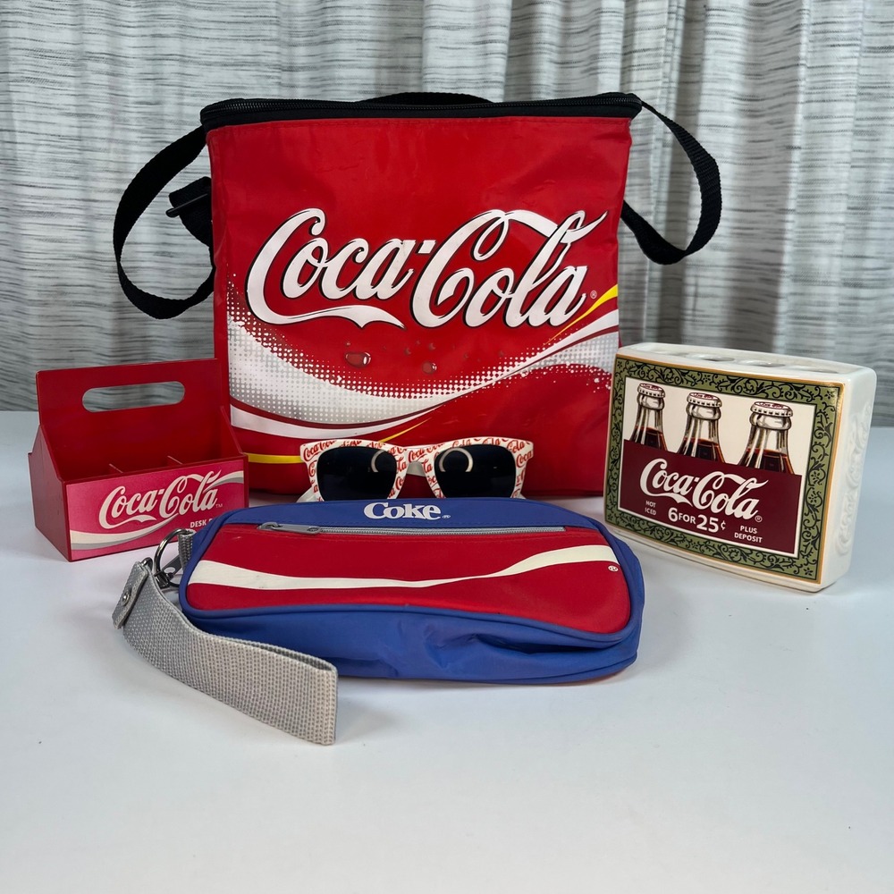 Coca-Cola Accessories Bundle Cooler Bag Fanny Pack Sunglasses Desk Organizer EUC